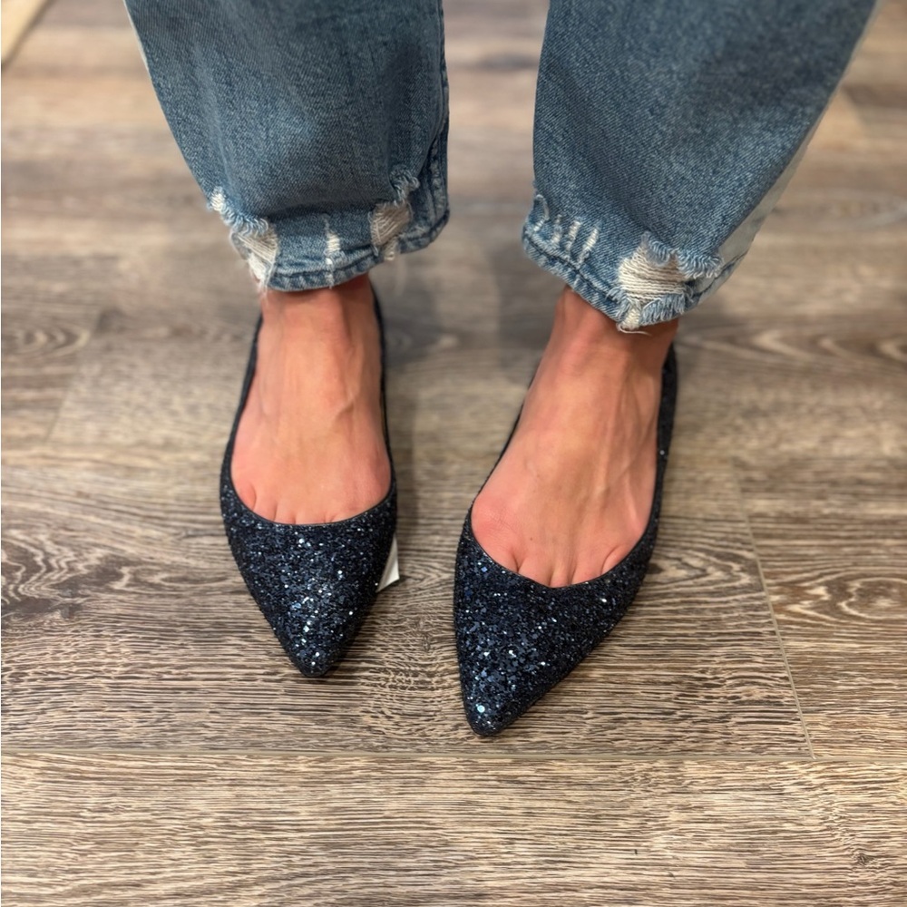 Jimmy Choo Blue Glitter Flats